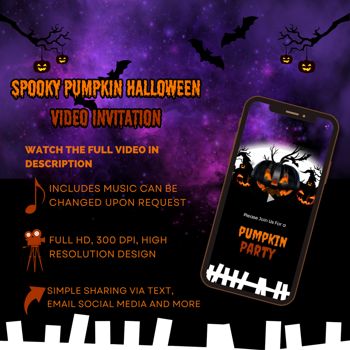 Spooky Animated Pumpkin Video Invitation – Perfect Theme for Halloween Parties Digital Invites