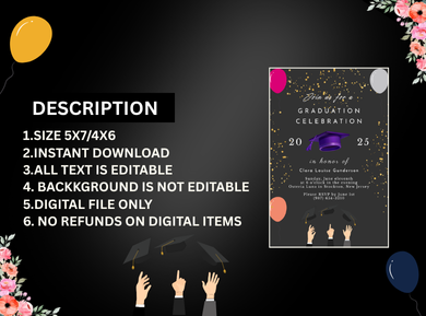 Typography Graduation Theme Digital Card Invitation - Custom Theme Party Digital Invite