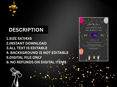 Typography Graduation Theme Digital Card Invitation - Custom Theme Party Digital Invite