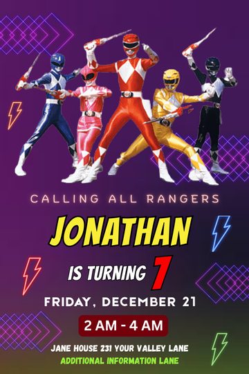 Power Rangers Birthday Card Invitation - Power Rangers Birthday Mission Digital Invites