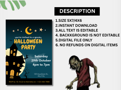 Spooktacular Halloween Theme Birthday Invitation - Custom Digital Halloween Party Card Invite