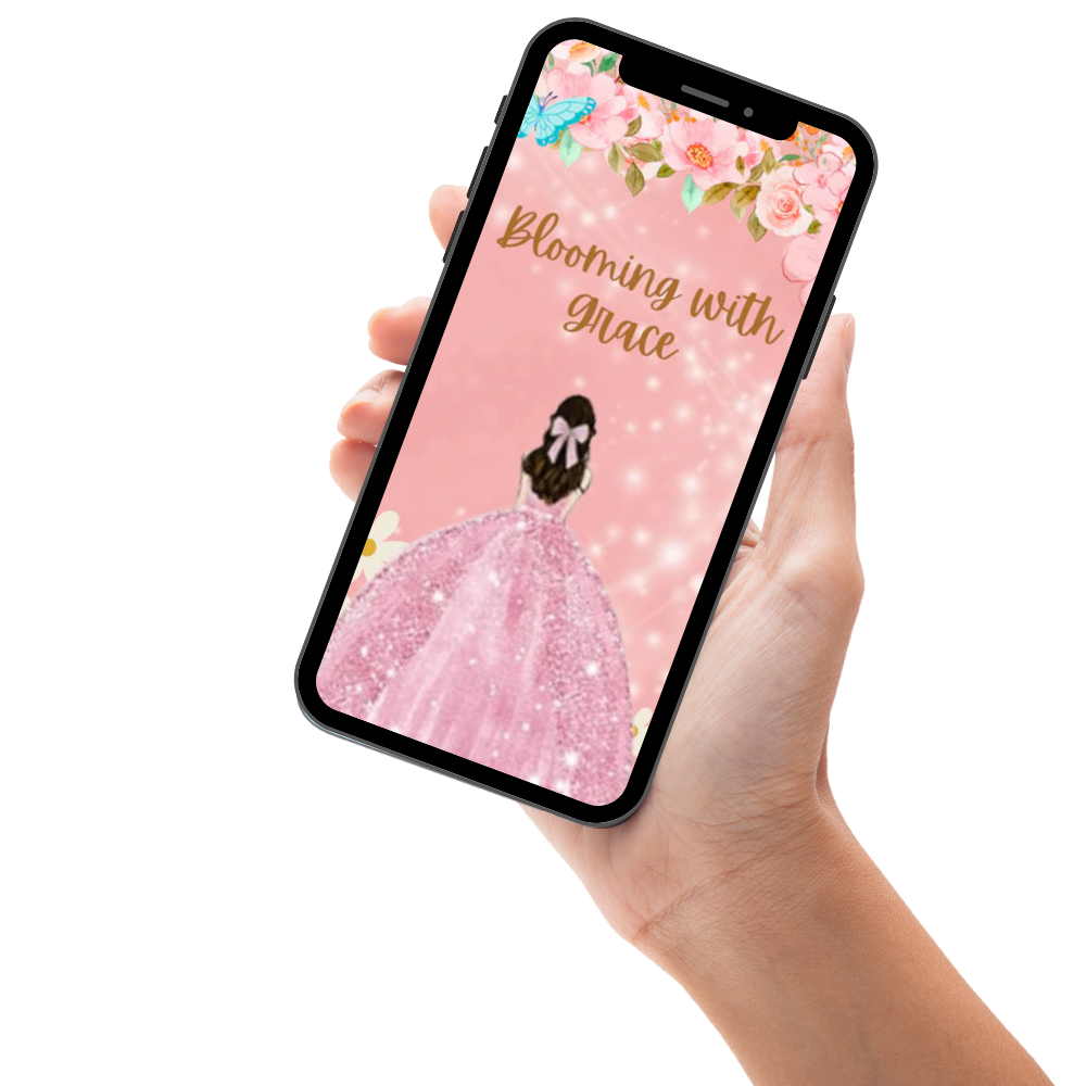 Quinceañera Pink &amp; Gold Theme Party Video Invitation – Elegant Quinceanera Theme Party Digital Invite