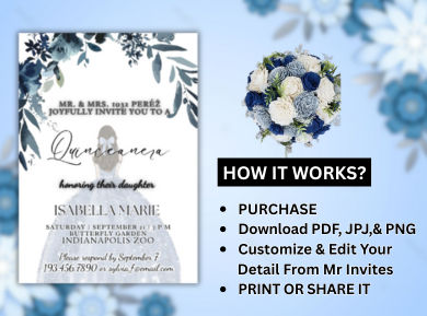 Quinceanera Garland Themed Digital Card Invitation - Custom Glorious Greenery Party Invite