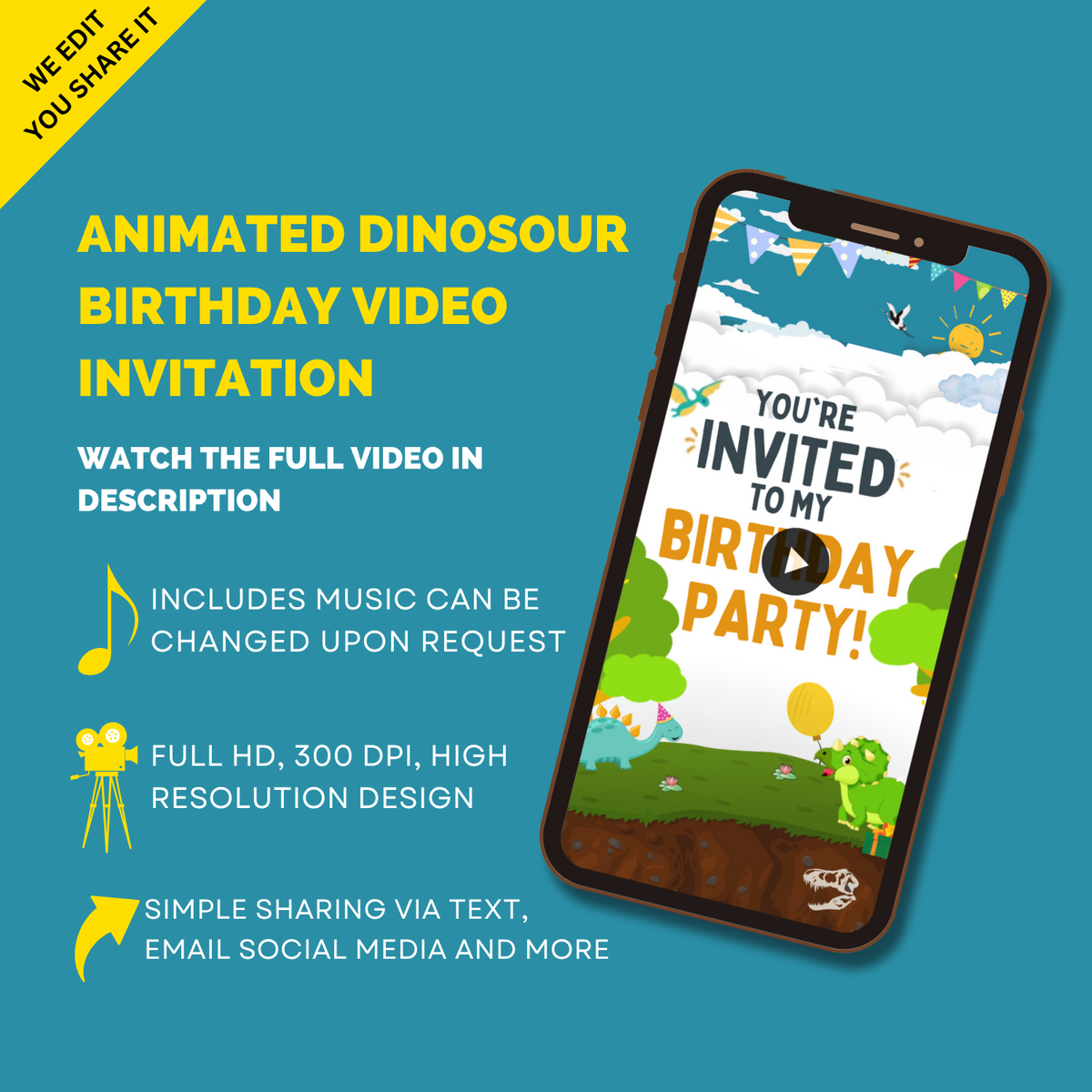 Dinosaur Themed Animated Birthday Invitation - Personalized Prehistoric Party Video invite
