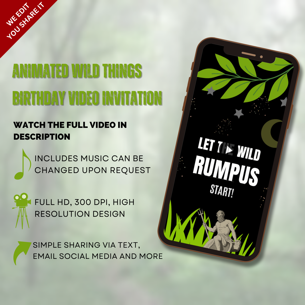 Wild Things Theme Kids Birthday Party Video Invitation - Animated Party Digital invites