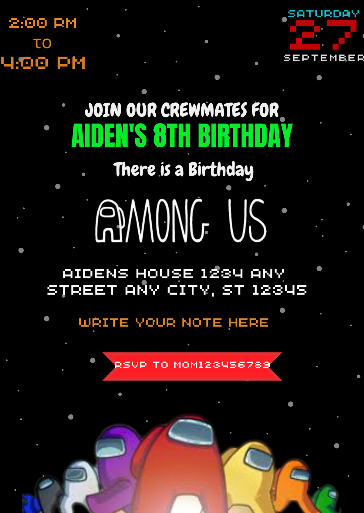 Among Us Kids  Birthday Party Invitation – Digital Party Card Invitation For Kids