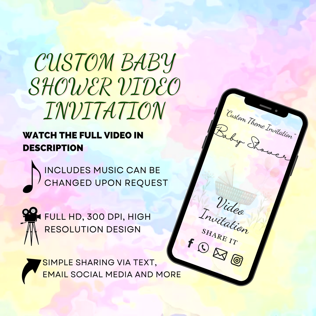 Personalized Baby Shower Invite – Customizable Theme Digital Video