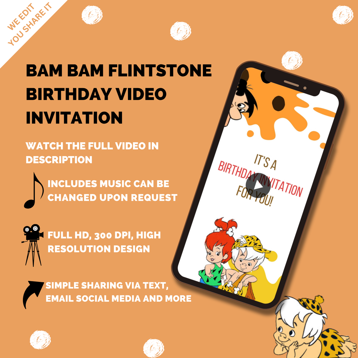 Yabba Dabba Doo Bam Bam Theme Birthday Video Invitation- Animated yabba dabba Video Invite