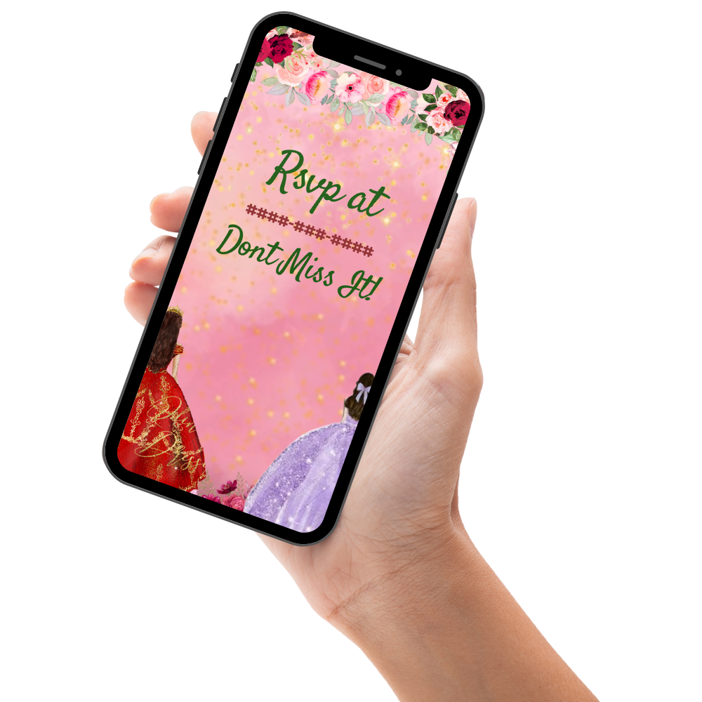 Burgundy Floral &amp; Gold Quinceanera Video Invitation - Quinceanera Theme Digital Invite