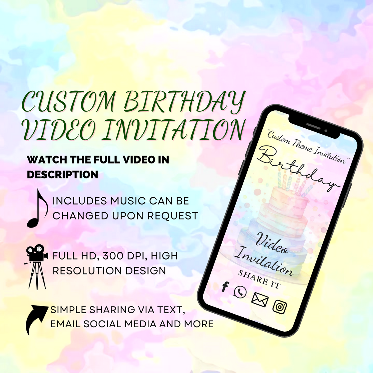 Animated Birthday Party Video Invitation – Custom Theme Digital Invite