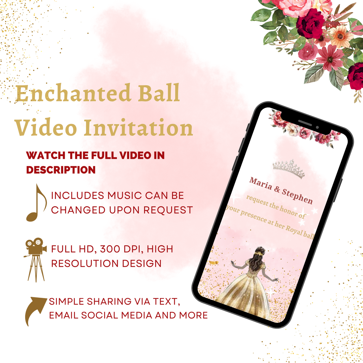 Enchanted Ball Birthday Video Invitation – Magical Princess Party Theme Digital Invites