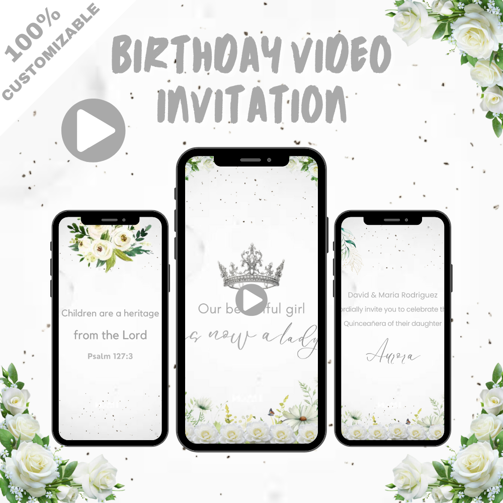 Sage Green Quinceanera Digital Invitation - A Soft and Stylish Timeless Quinceañera Video Invite
