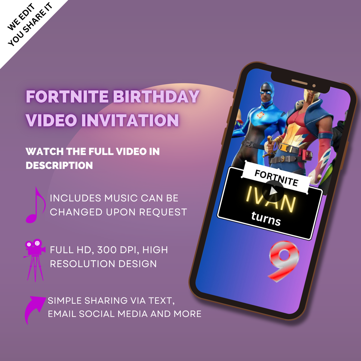 Epic Fortnite Birthday Party Video Invitation – Custom Party Digital Invite for Gamers