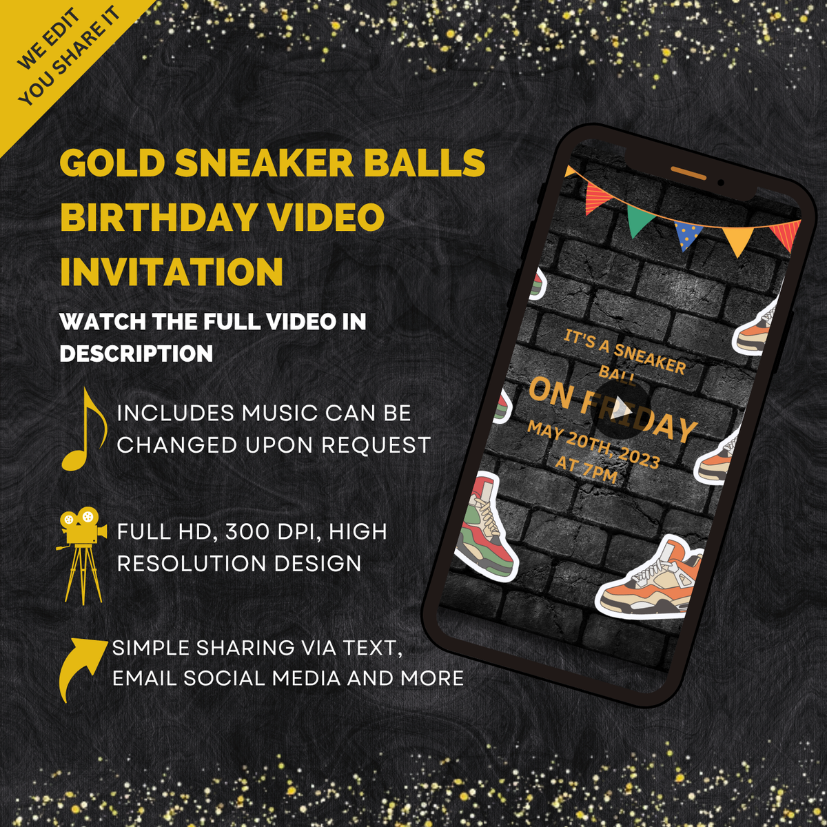 Multi Color Sneaker Ball Birthday Video Invitation - Sneaker Theme Birthday Party Video Invite