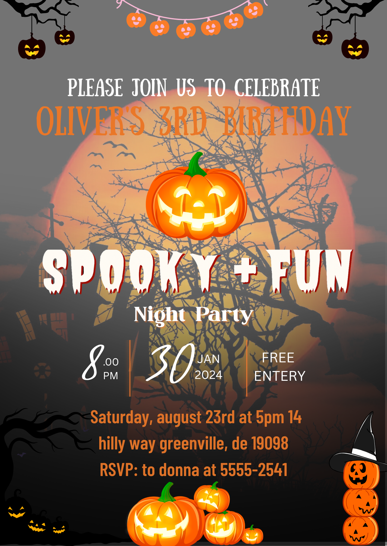 Spooky Pumpkin Halloween Digital Birthday Invitation - Spooky Theme Party Card Invite