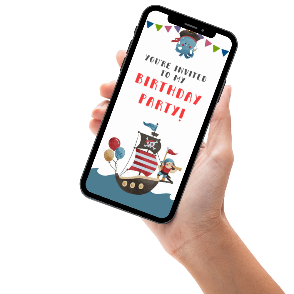 Pirates Theme Kids Birthday Digital Invitation – Animated Treasure Hunt Party Video Invite