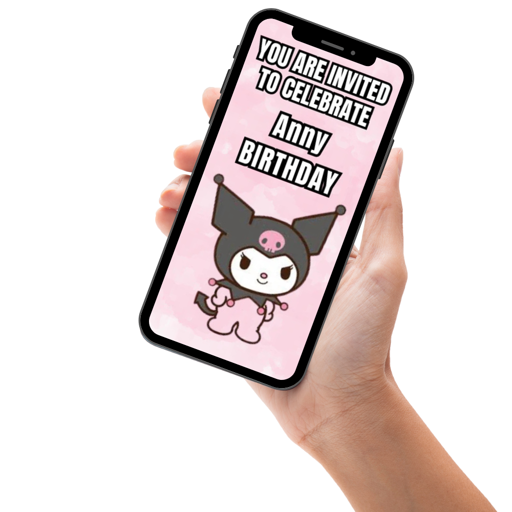 Trendy &amp; Cute Kuromi Video Birthday Invitation – Animated Fun for a Day to Remember