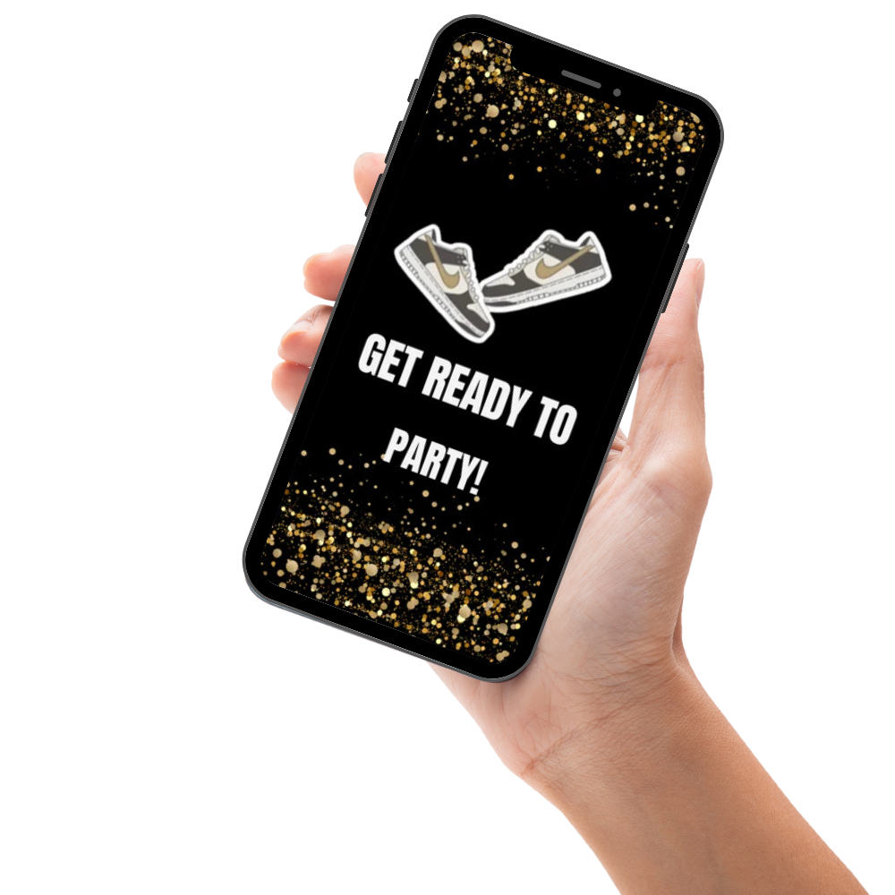 Turn Heads with a Glam Sneaker Ball party Video Invitation – Golden Birthday Video Invites