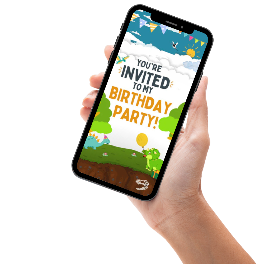 Dinosaur Themed Animated Birthday Invitation - Personalized Prehistoric Party Video invite
