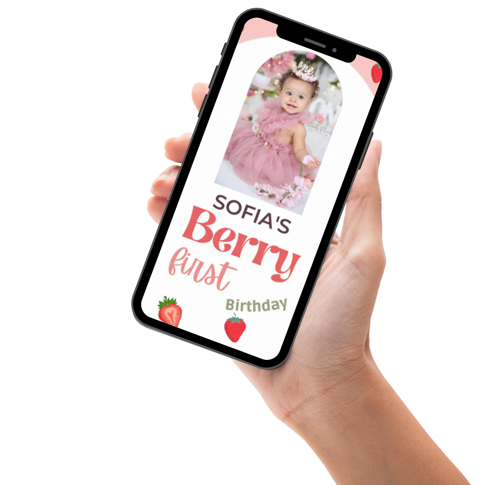 Strawberry Theme Birthday Video Invitation – Sweet &amp; Fun Animated Party Digital Invite for Kids