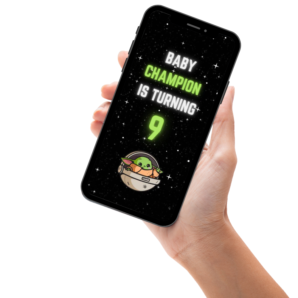 Baby Yoda Theme Birthday Video Invitation – Animated Star Wars Party Digital Invite for Kids