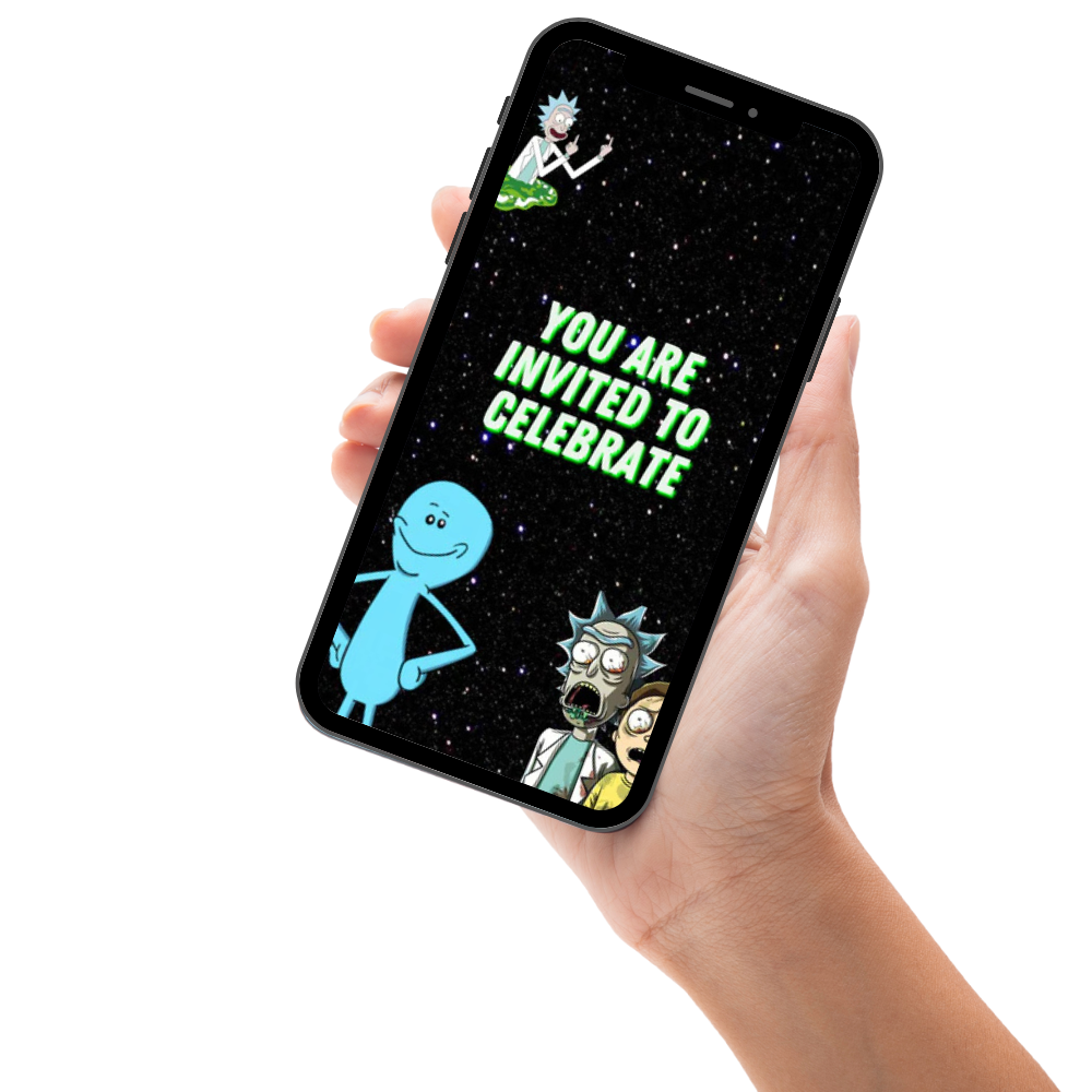 Rick and Morty Birthday Video Invitation – Animated Sci-Fi Party Digital Invite