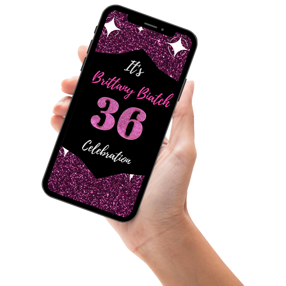 Hot Pink Glitter Theme Birthday Video Invitation - Pink Glitter Theme Digital party Invite