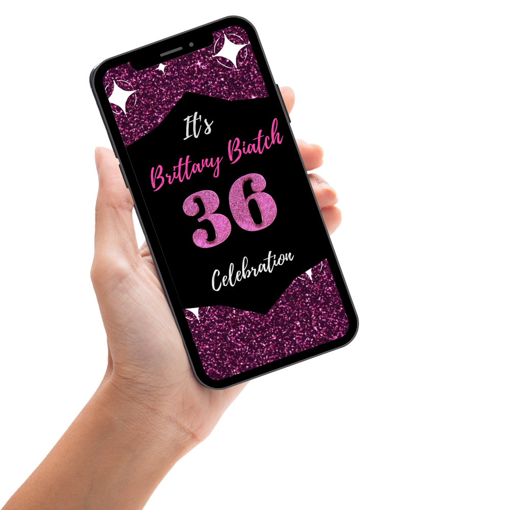 Hot Pink Glitter Theme Birthday Video Invitation - Pink Glitter Theme Digital party Invite