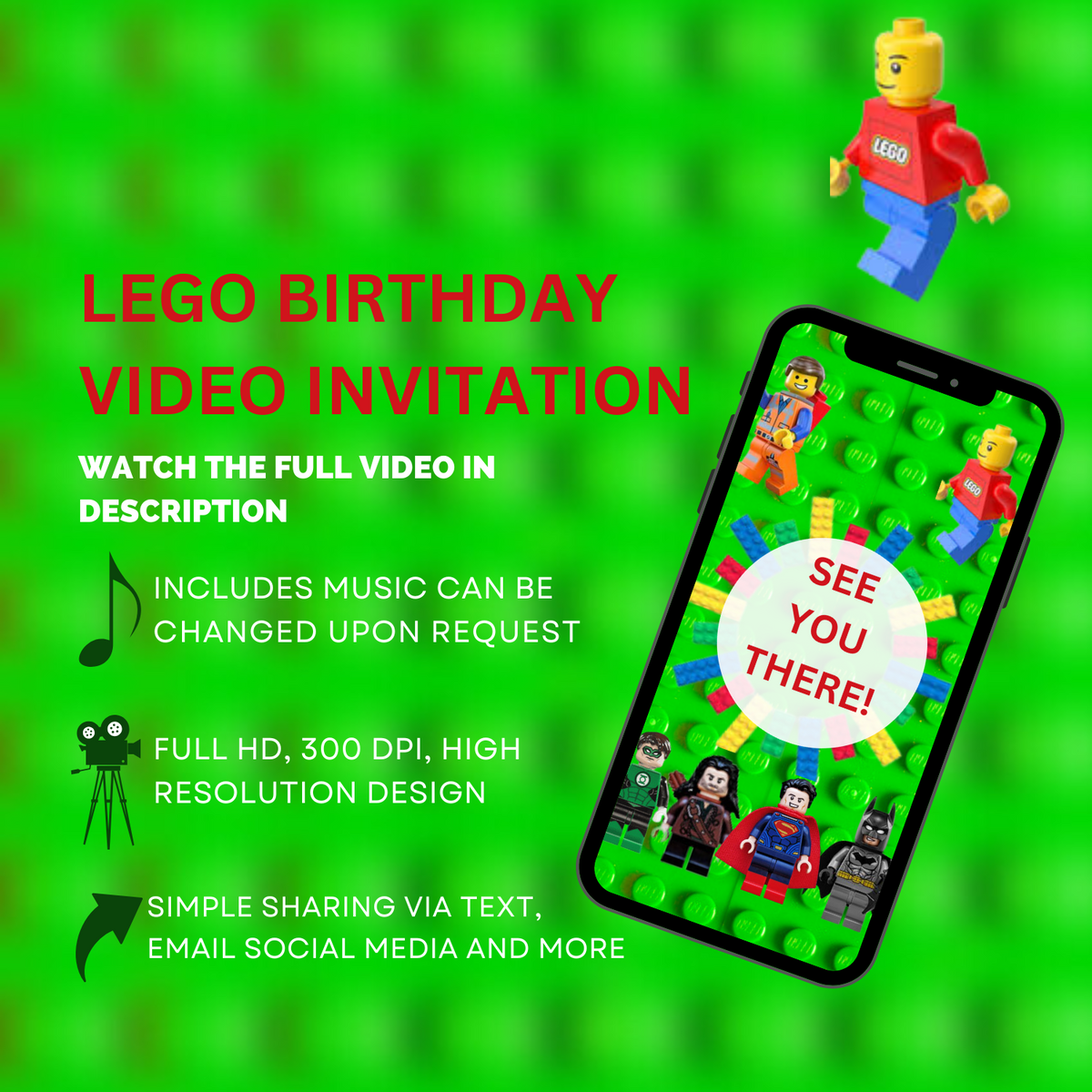 LEGO Birthday Party Video Invitation – Custom Birthday Digital Invite for Kids