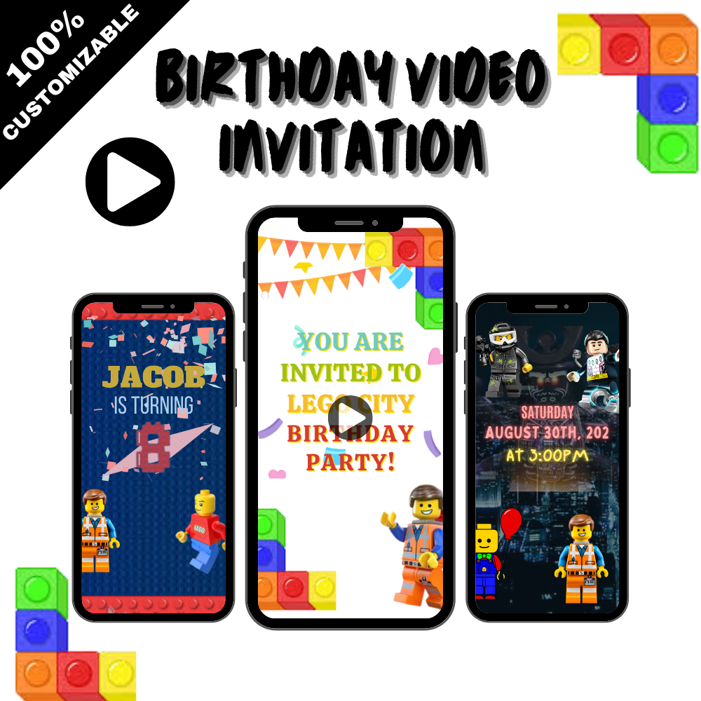 LEGO Birthday Party Video Invitation – Custom Birthday Digital Invite for Kids