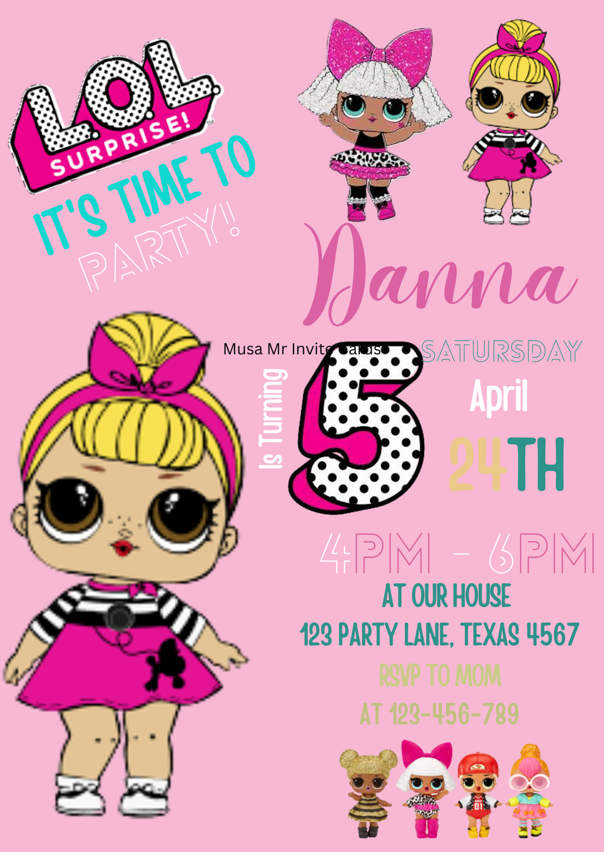 Glittery LOL Surprise Doll Theme Birthday Invitation - Personalized Party Card Invites