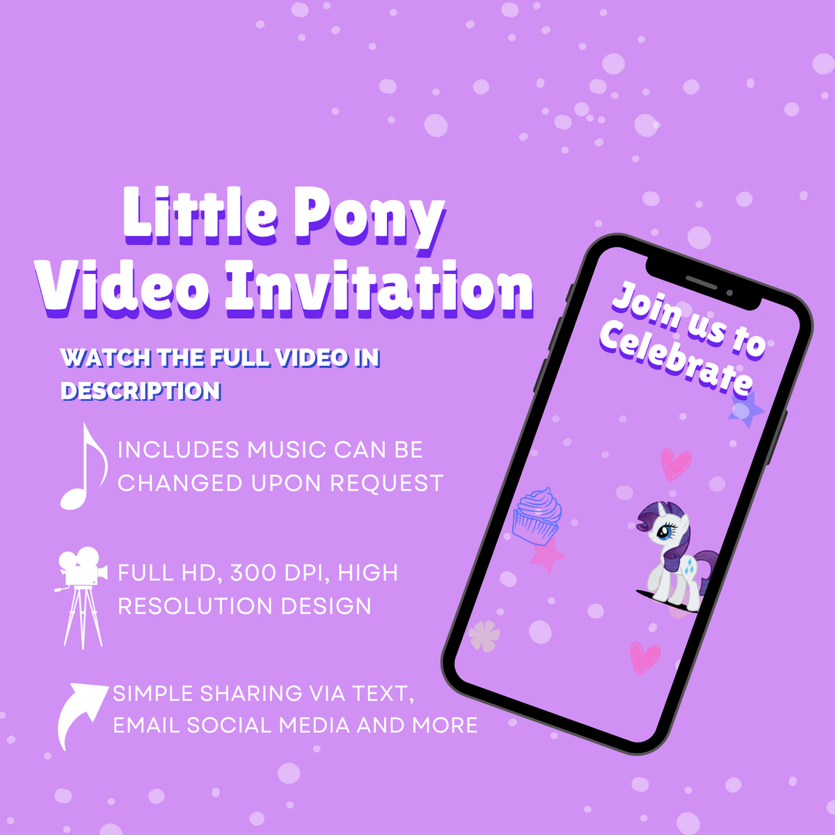 My Little Pony Kids Birthday Video Invitation - Litle Pony Custom Theme Party Invite
