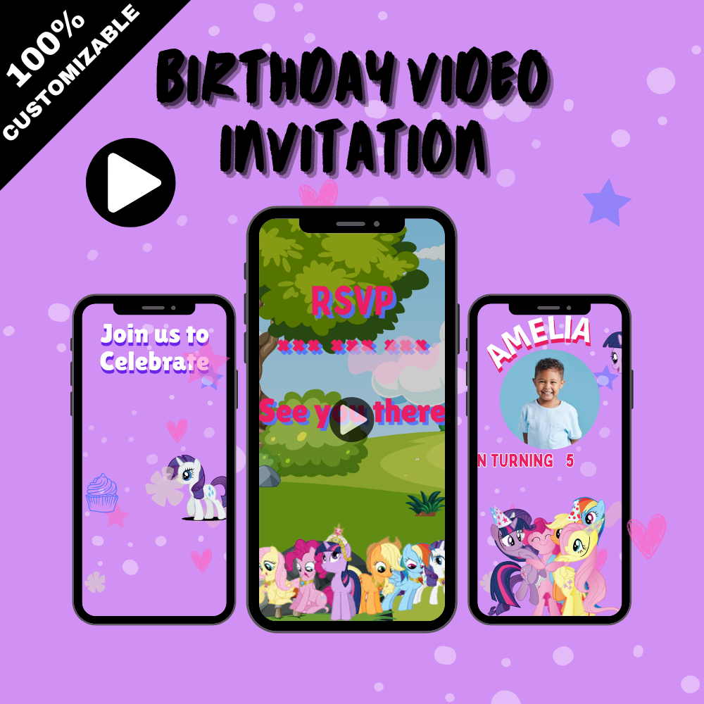 My Little Pony Kids Birthday Video Invitation - Litle Pony Custom Theme Party Invite