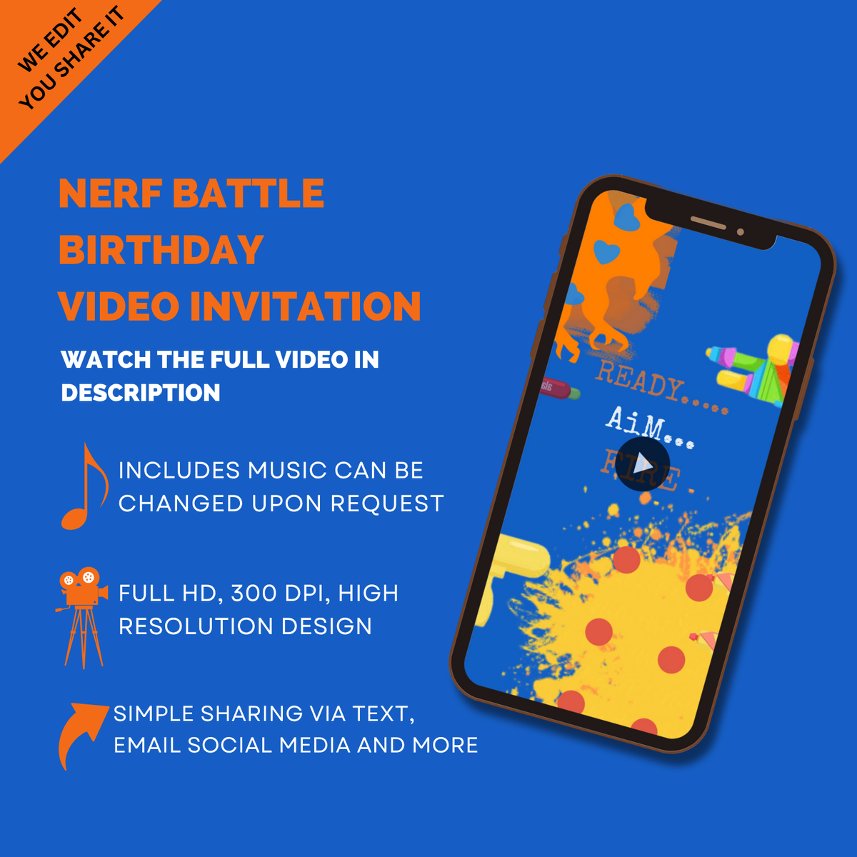 Nerf Battle Birthday Party Video Invitation - Dart Gun War Battle Theme Party Digital Invite