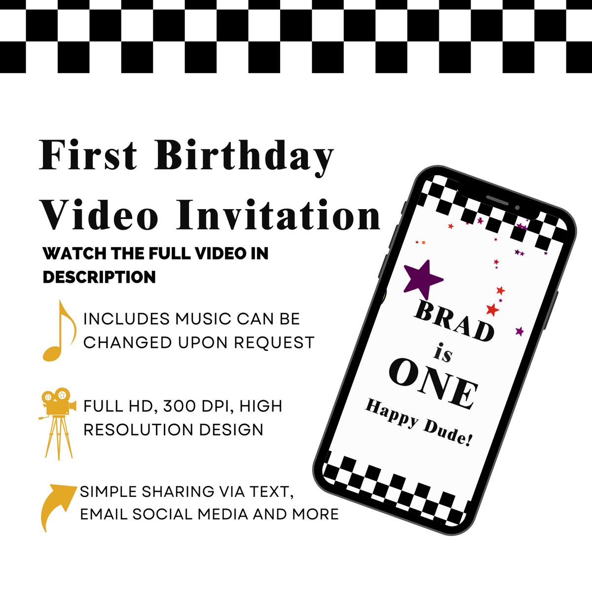 One Happy Dude First Birthday Video Invitation - One Happy Dude Theme Digital Invite
