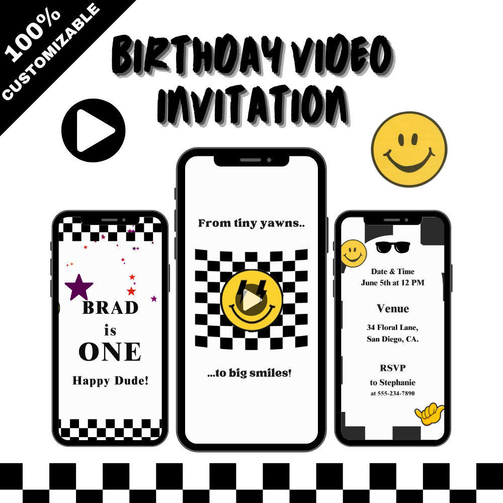 One Happy Dude First Birthday Video Invitation - One Happy Dude Theme Digital Invite