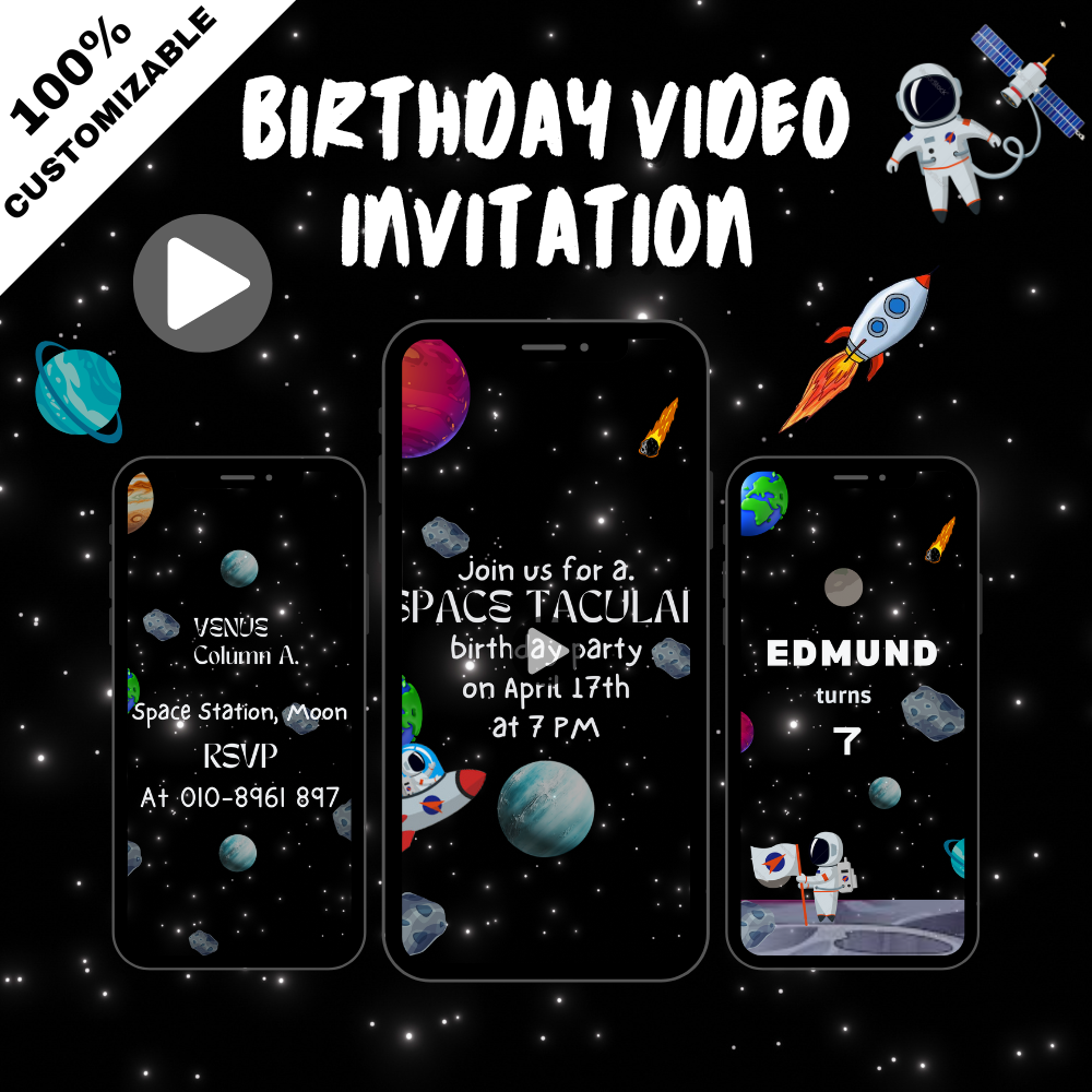 Outer Space Animated Video Invitation – Boys Birthday Party Digital Invite