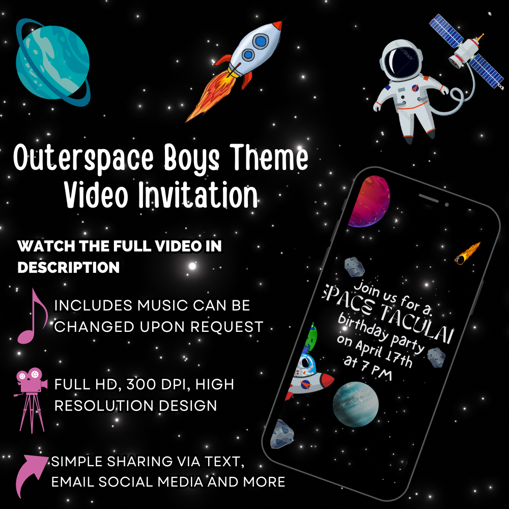 Outer Space Animated Video Invitation – Boys Birthday Party Digital Invite