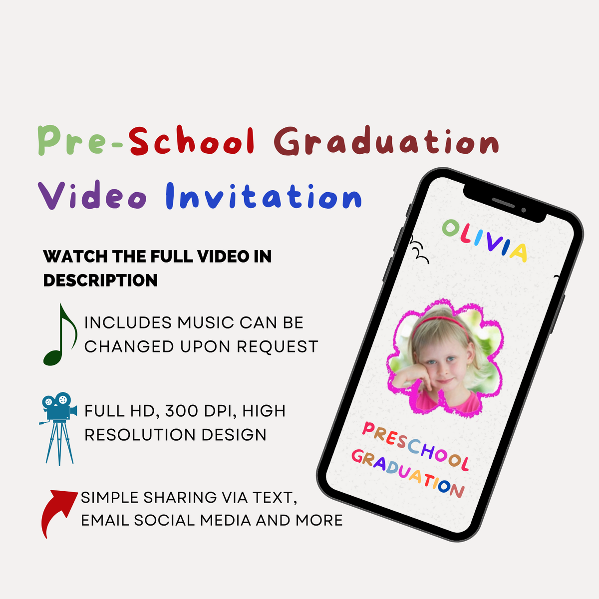 Preschool Graduation Video Invitation – Kindergarten &amp; Class Graduation Digital Invite