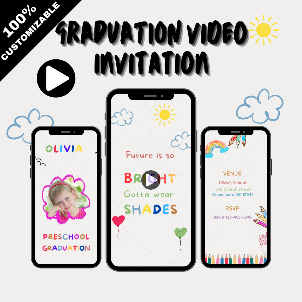 Preschool Graduation Video Invitation – Kindergarten &amp; Class Graduation Digital Invite