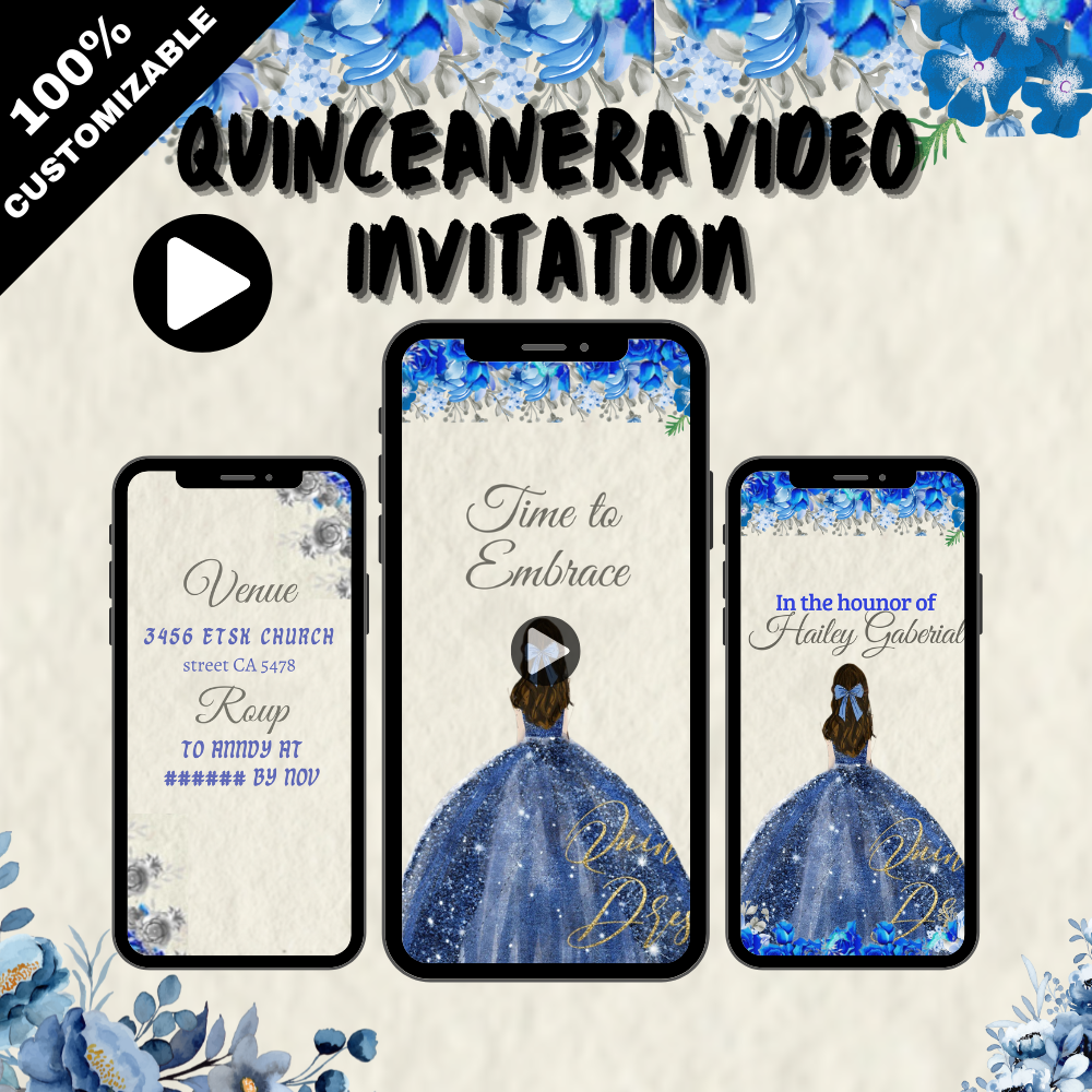 Quinceañera Royal Blue Theme Digital Party Invitation – Elegant Animated Video Invite