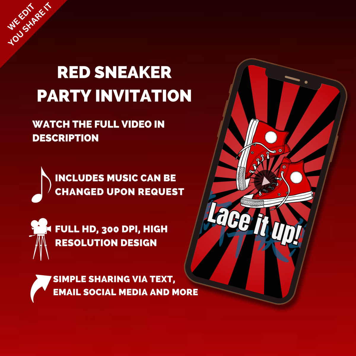 Red Sneaker Ball Birthday Video Invitation – Glam &amp; Urban Animated Party Digital Invite