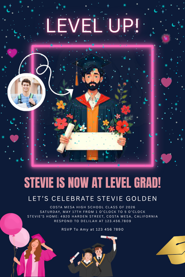 Level Up Grad Party Card Invitation - Digital Graduation Invite for Gamers