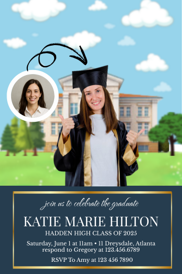 Soaring Caps Graduation Party Card Invitation - Digital Card Invite for Graduation Party