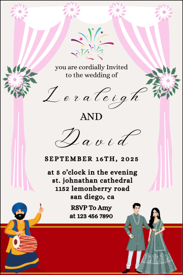 Pink Celebration Theme Digital Card Invitation - Custom Wedding Party Digital Card Invites