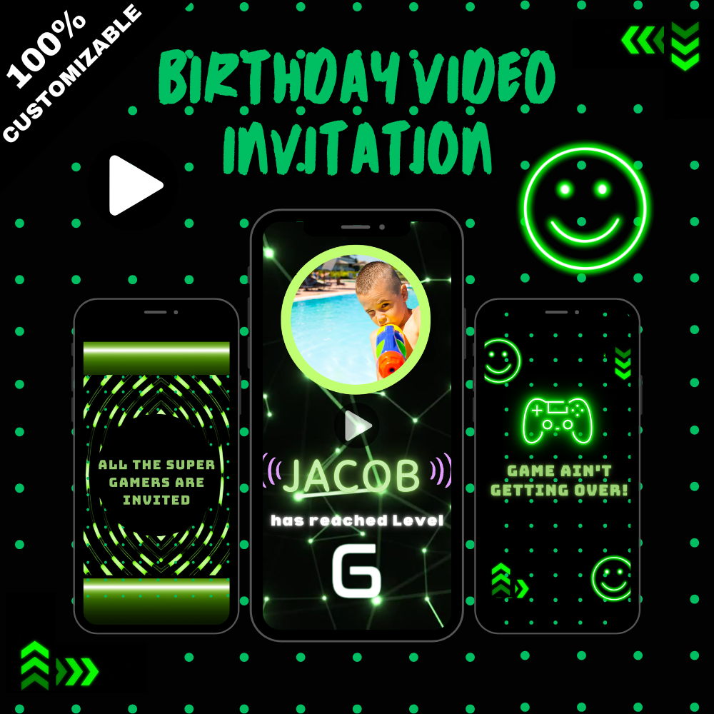 Kids Gaming Party Digital Invitation – Animated Video Game Theme Invite