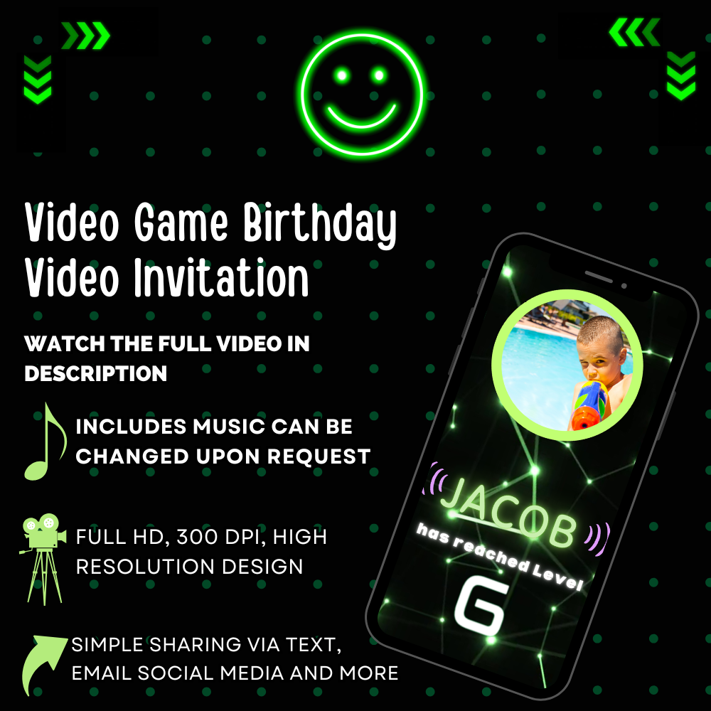 Kids Gaming Party Digital Invitation – Animated Video Game Theme Invite