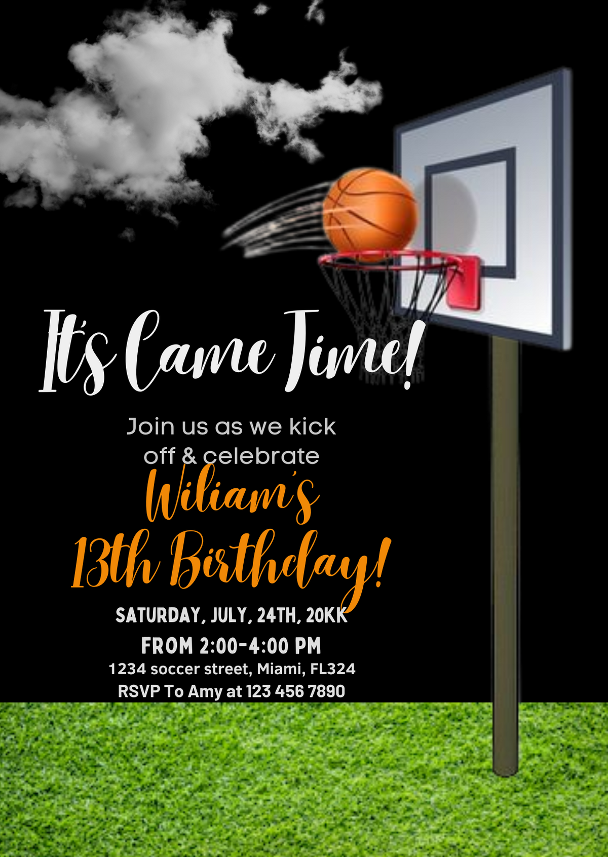 Slam Dunk Birthday Bash Card Invitation - Custom Basketball Party Digital Invitation