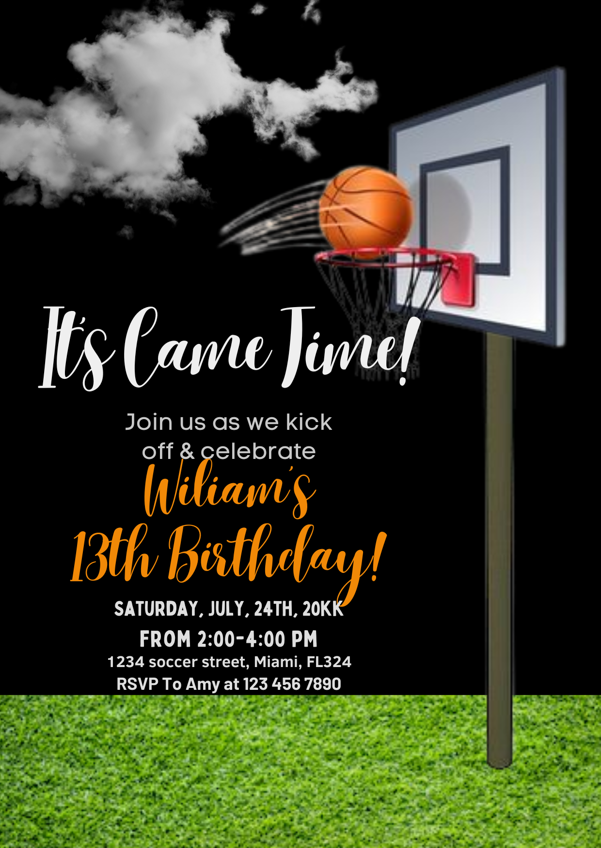 Slam Dunk Birthday Bash Card Invitation - Custom Basketball Party Digital Invitation