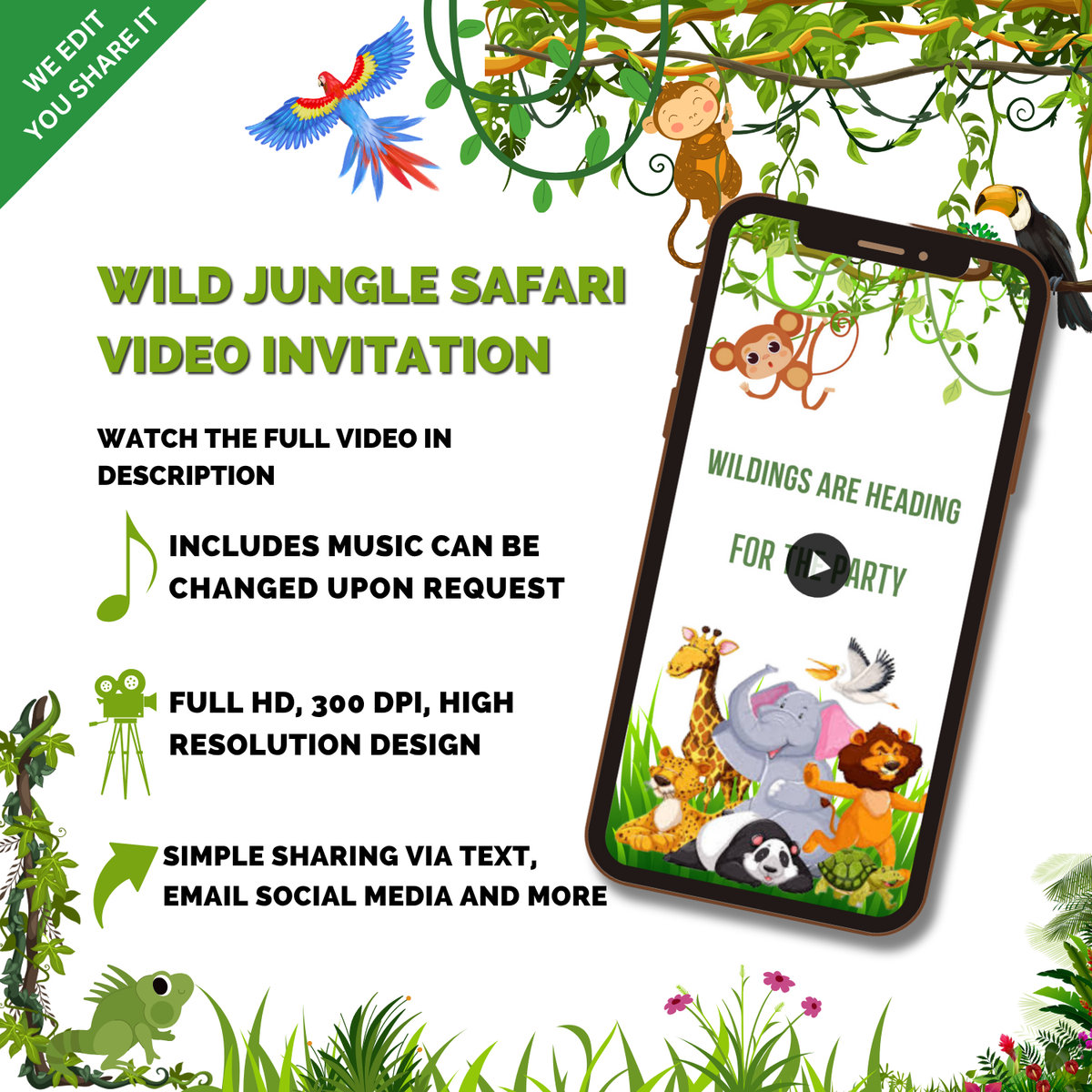 Wild Adventure Jungle Birthday Invitation – Fun Safari Themed Digital Video Invitation